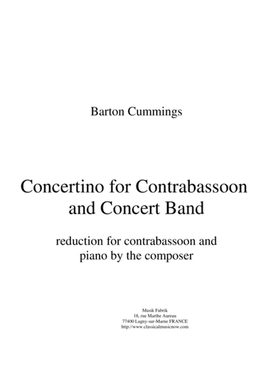 Barton Cummings: Concertino for contrabassoon and concert band, piano reduction and solo part