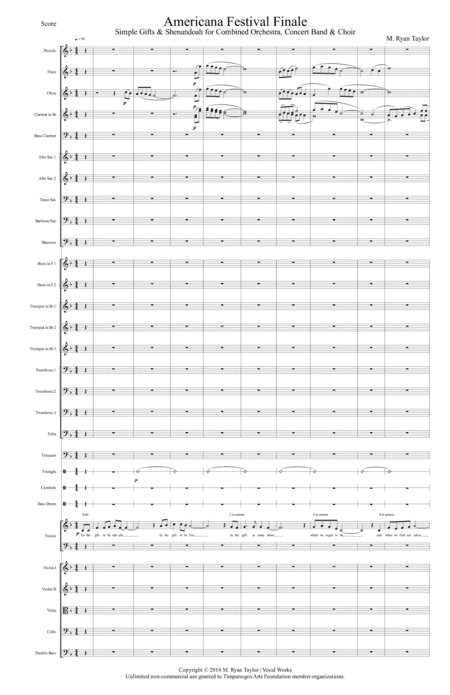 Americana Festival Finale (featuring Simple Gifts & Shenandoah) for Combined Orchestra, Concert Band (arr. M. Ryan Taylor)
