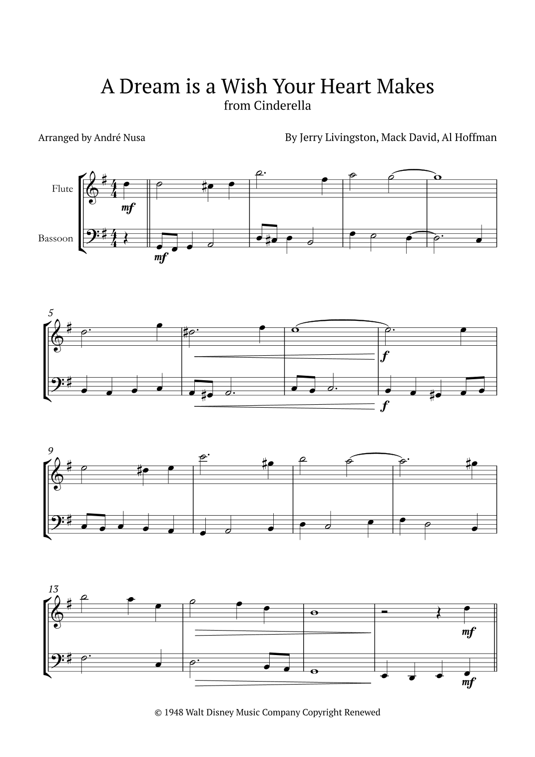 A Dream Is A Wish Your Heart Makes (arr. André Nusa)