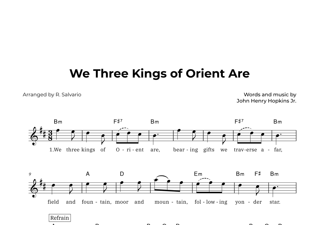 We Three Kings of Orient Are (Key of D Major) (arr. R. Salvario)
