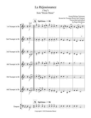 La Rejouissance (from "Heroic Music") (Eb) (Trumpet Sextet, Timpani) (arr. Regis Bookshar)