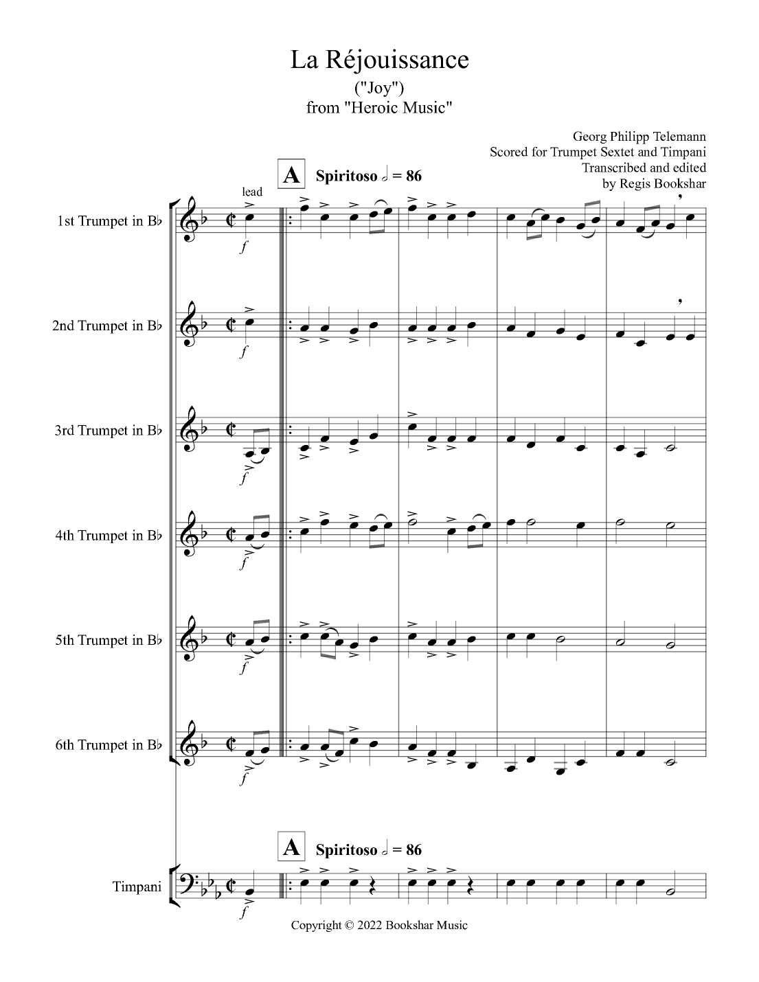 La Rejouissance (from "Heroic Music") (Eb) (Trumpet Sextet, Timpani) (arr. Regis Bookshar)