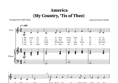 America (My Country, 'Tis of Thee) - Voice and Piano in C (arr. Valdir Maia)