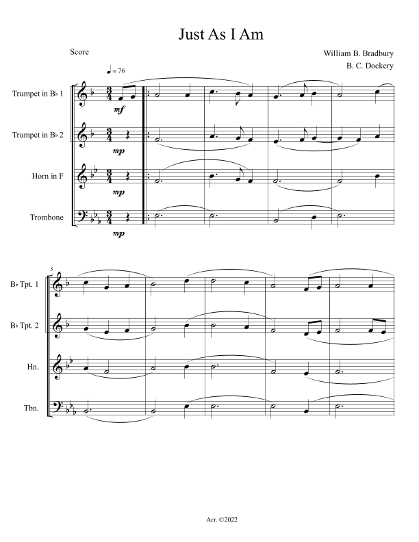 Just As I Am (Brass Quartet) (arr. B. C. Dockery)