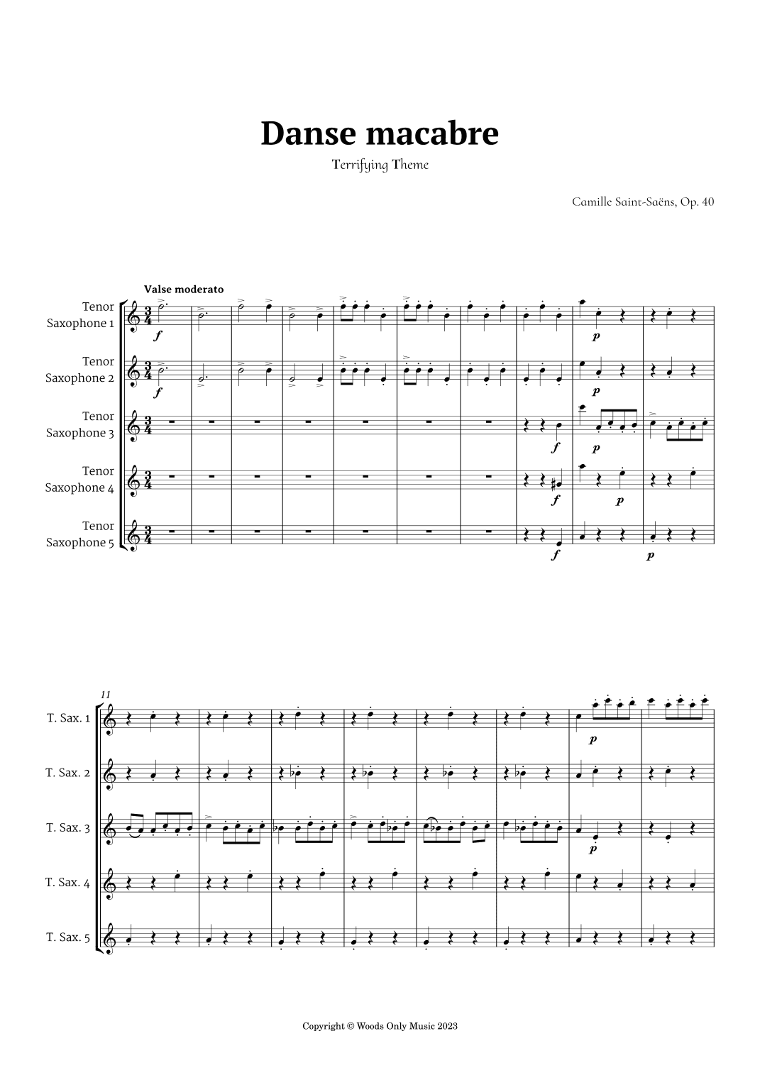 Danse Macabre by Camille Saint-Saens for Tenor Sax Quintet (arr. Ander)