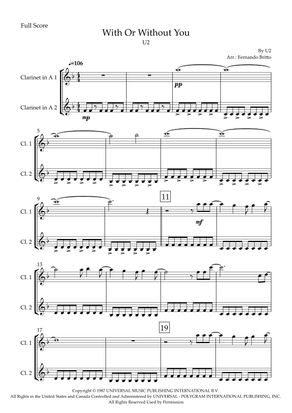 With Or Without You (arr. Fabio Britto)