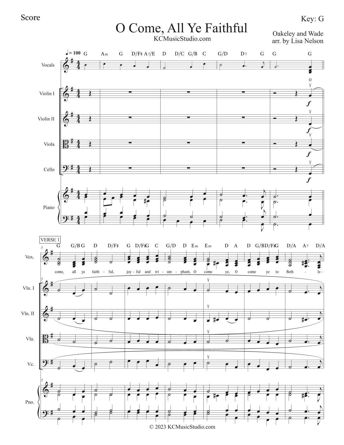 O Come All Ye Faithful for Vocals, String Quartet and Piano (arr. Lisa Nelson)