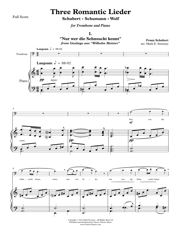Three Romantic Lieder for Trombone and Piano (arr. Mark Sweeney)