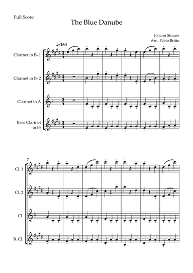 The Blue Danube (Waltz by Johann Strauss) for Clarinet Quartet (arr. Fabio Britto)