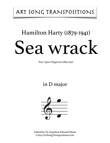 HARTY: Sea wrack (transposed to D major) (arr. ArtSongTranspositions.com)