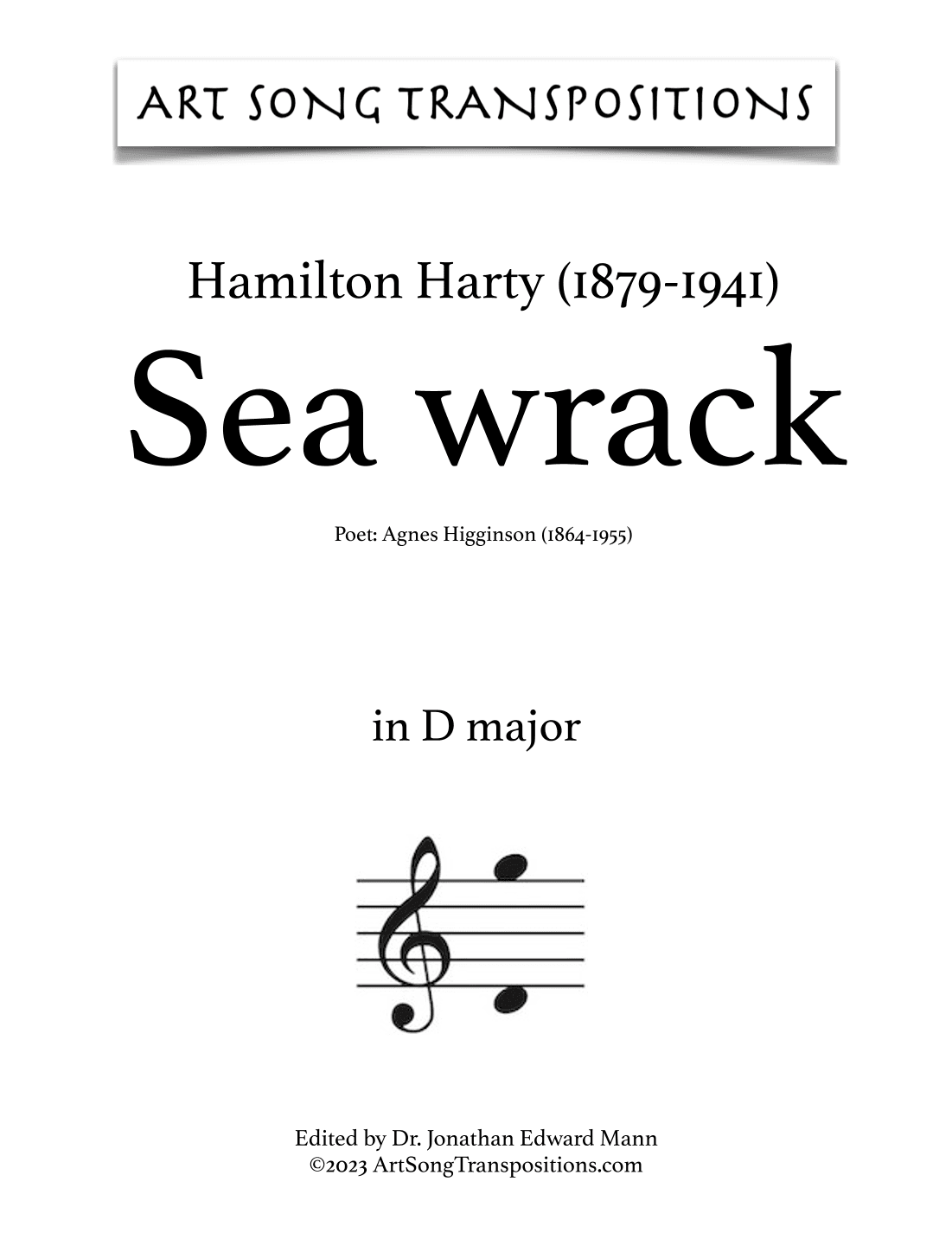 HARTY: Sea wrack (transposed to D major) (arr. ArtSongTranspositions.com)