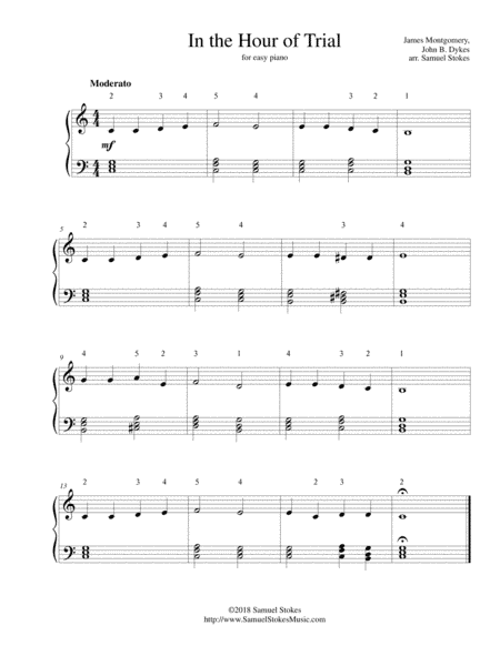 In the Hour of Trial - for easy piano (John B. Dykes setting) (arr. Samuel Stokes)