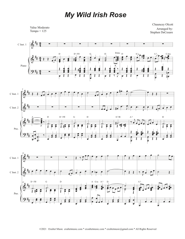 My Wild Irish Rose (Duet for C-Instruments) (arr. Stephen DeCesare)