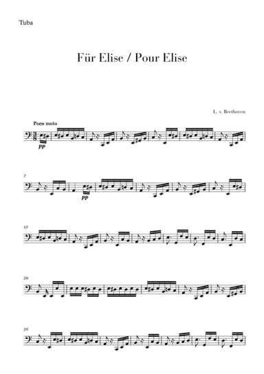 Pour Elise (Für Elise) for Tuba (arr. Cadenza Editions)