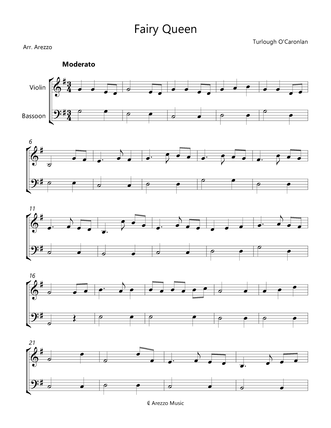 Fairy Queen - Violin and Bassoon arrangement (arr. Arezzo Music)