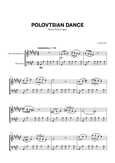 Polovtsian Dance (from Prince Igor) (for Alto Sax and Bassoon) (arr. Cadenza Editions)