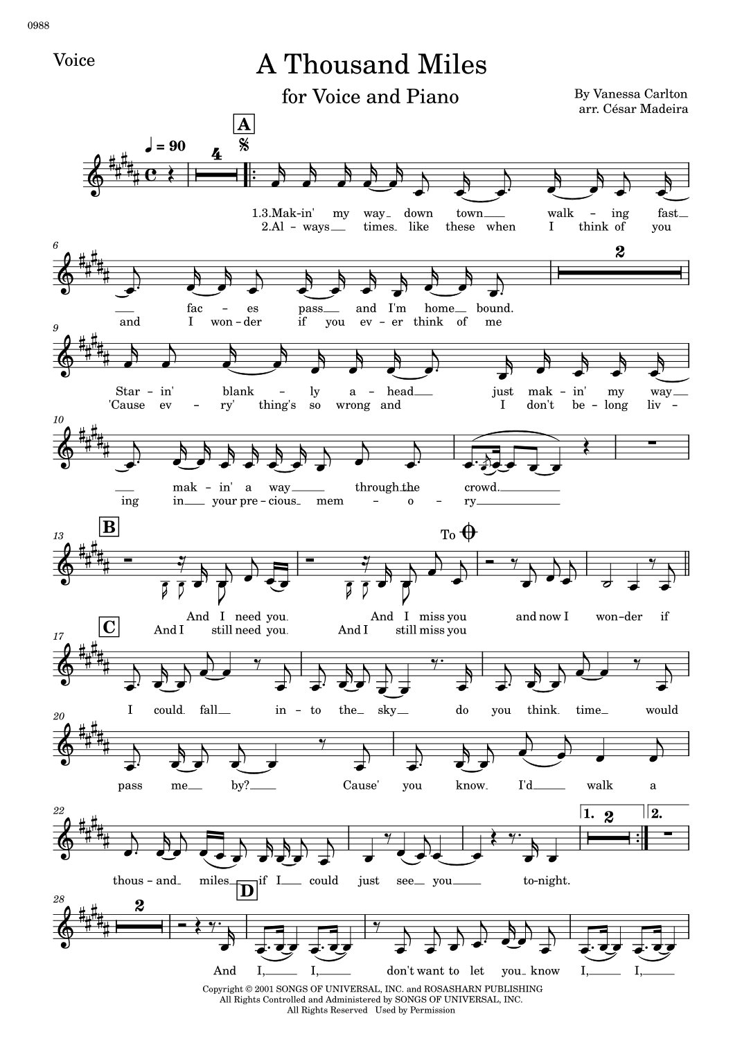 A Thousand Miles (arr. César Madeira)