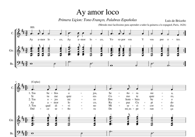 Ay amor loco (Tono françes) (arr. Early Music Scores)
