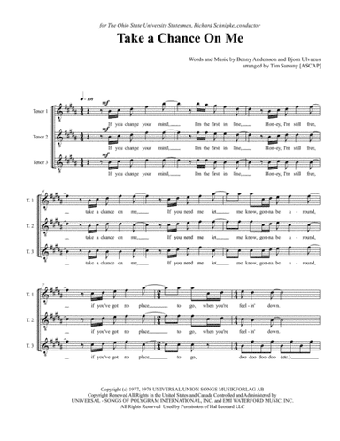 Take A Chance On Me  featured in MAMMA MIA! (arr. Tim Sarsany)