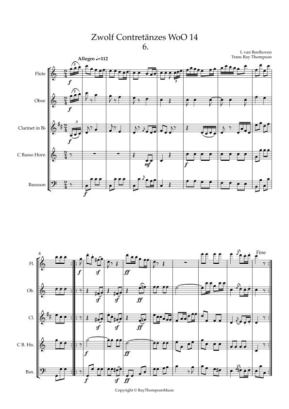 Beethoven: Zwölf Contretänzes (Twelve Countredances) WoO 14 No.6 - wind quintet (arr. Ray Thompson)