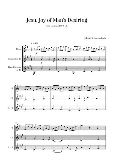 Bach - Jesu, Joy of Man's Desiring for Flute, Clarinet and Bass Clarinet (arr. Cadenza Editions)