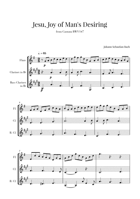 Bach - Jesu, Joy of Man's Desiring for Flute, Clarinet and Bass Clarinet (arr. Cadenza Editions)
