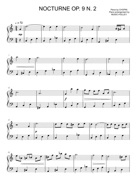 Chopin - Nocturne op.9, n.2 (in C, easy piano sheet) (arr. Music-holley)