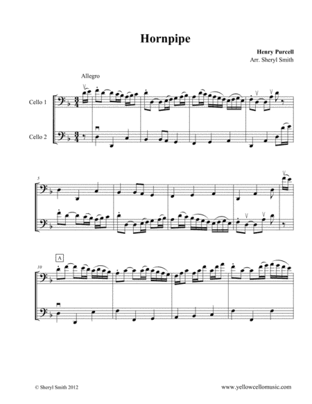 Two Purcell pieces for intermediate Cello Duet - Hornpipe and Sarabande (arr. Yellow Cello Music)