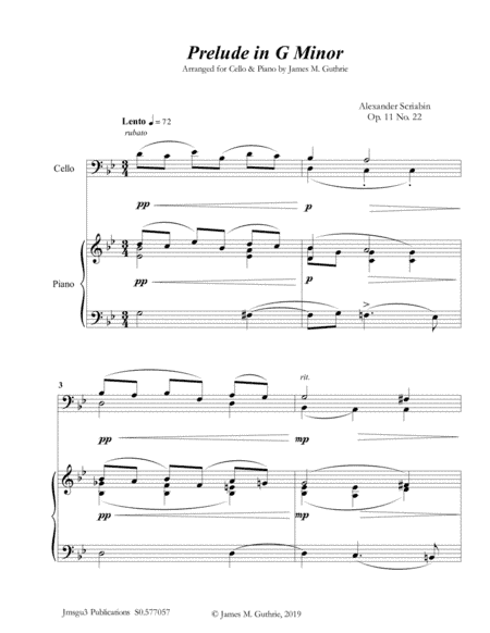 Scriabin: Prelude in G Minor for Cello & Piano (arr. James M. Guthrie)
