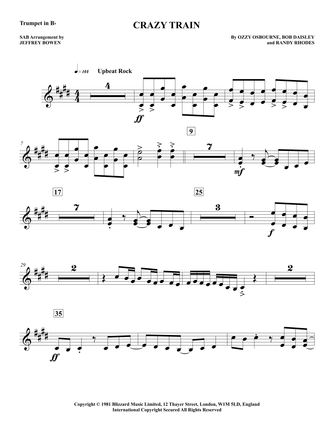 Crazy Train (arr. Jeffrey Bowen)