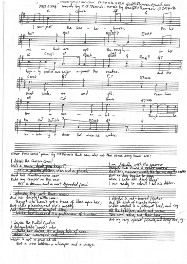 BIRD SONG. lead sheet& #CJDennis words AND piano