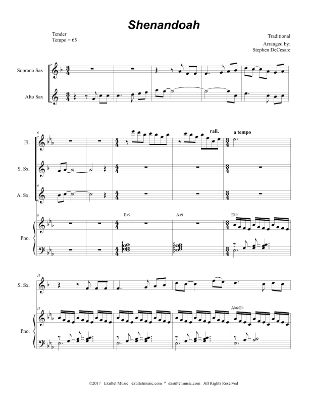 Shenandoah (Duet for Soprano and Alto Saxophone) (arr. Stephen DeCesare)
