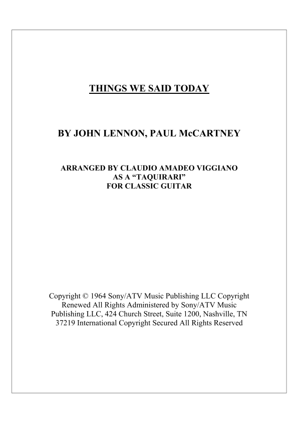Things We Said Today (arr. Claudio Amadeo Viggiano)