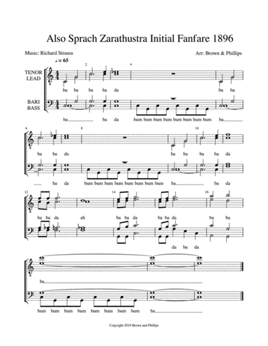 Also Sprach Zarathustra TTBB (arr. Phillips and Brown)