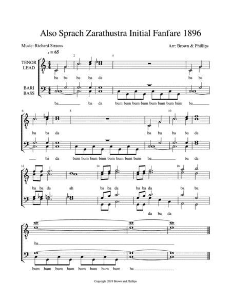 Also Sprach Zarathustra TTBB (arr. Phillips and Brown)