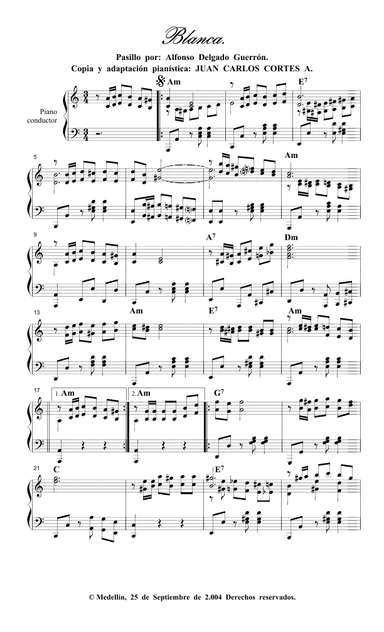 Blanca - Pasillo instrumental por Alfonso Delgado Guerrón (arr. Juan Carlos Cortés Aguirre)