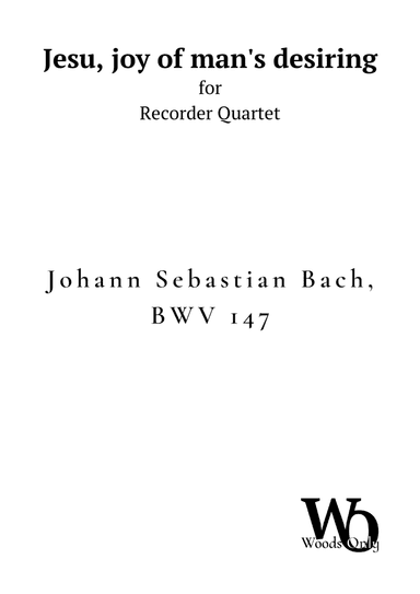 Jesu, joy of man's desiring by Bach for Recorder Quartet (arr. Ander)
