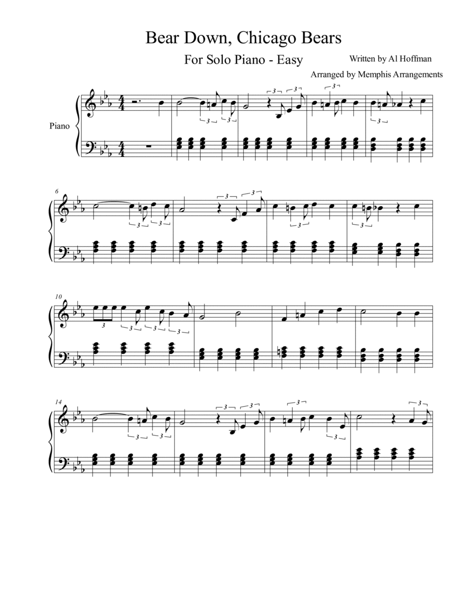 Bear Down Chicago Bears Easy Piano