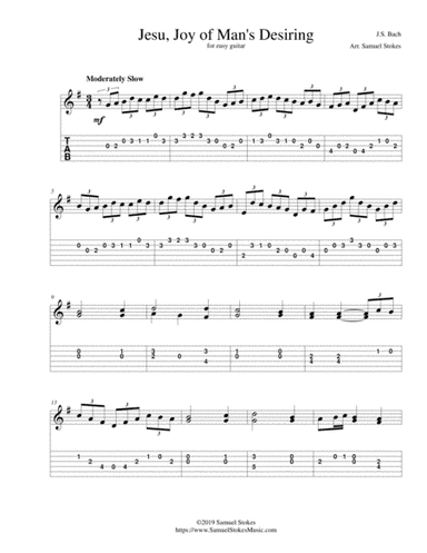 Jesu, Joy of Man's Desiring - for easy guitar with TAB (arr. Samuel Stokes)