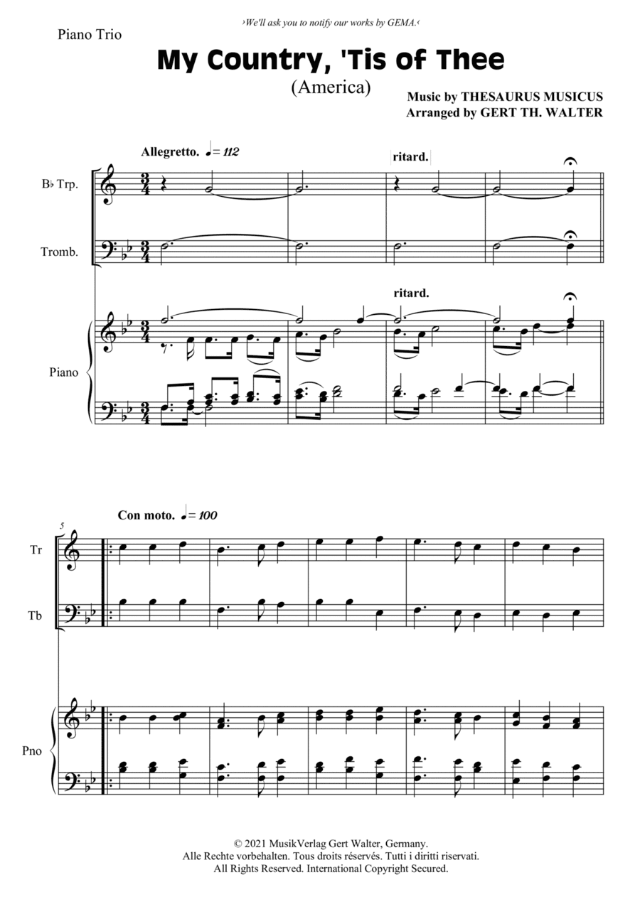 My Country, 'Tis Of Thee (America) (arr. Gert Th. Walter)