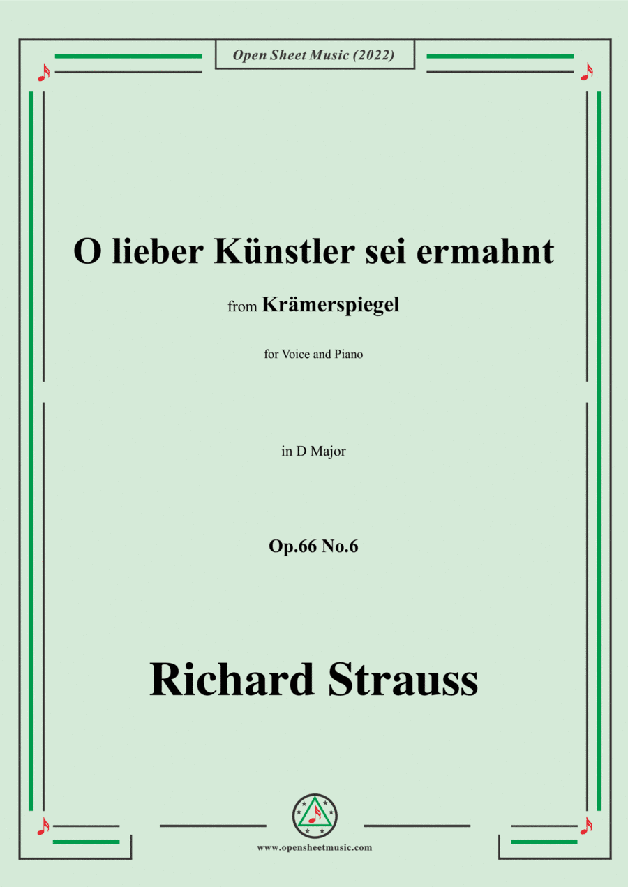 Richard Strauss-O lieber Künstler sei ermahnt,in D Major,Op.66 No.6,for Voice and Piano (arr. Open Cloud)