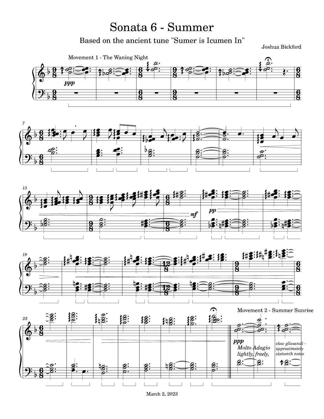 Sonata 6 - Summer, based on the ancient tune "Sumer is Icumen in" (arr. Joshua Bickford)