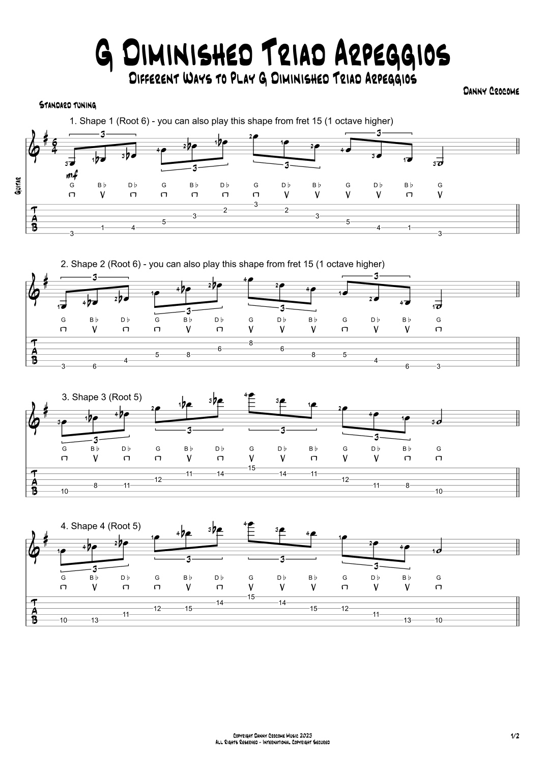 G Diminished Triad Arpeggios (5 Ways to Play)