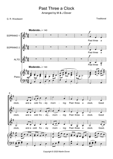 Past Three a Clock (Past Three O'Clock) - Three part Choir - SSA - Upper Voices (arr. M & J Dover)