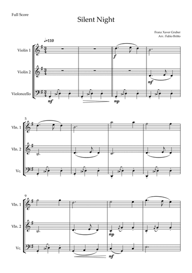 Silent Night (Christmas Song) for String Trio (arr. Fabio Britto)