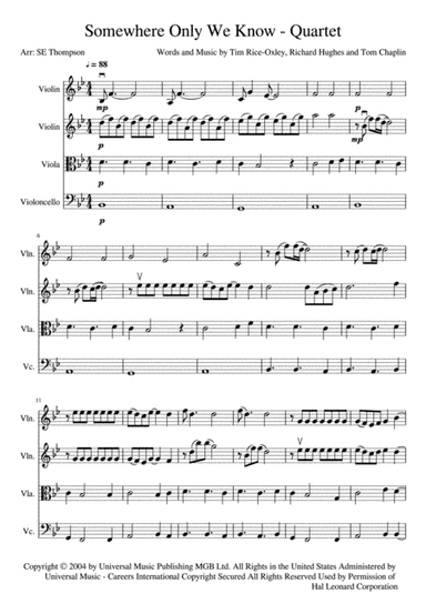 Somewhere Only We Know (arr. Steven E Thompson)