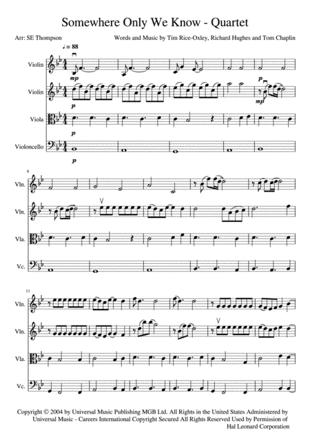 Somewhere Only We Know (arr. Steven E Thompson)