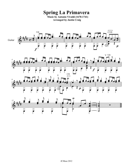 Spring, La Primavera for solo guitar. (arr. Justin Craig)