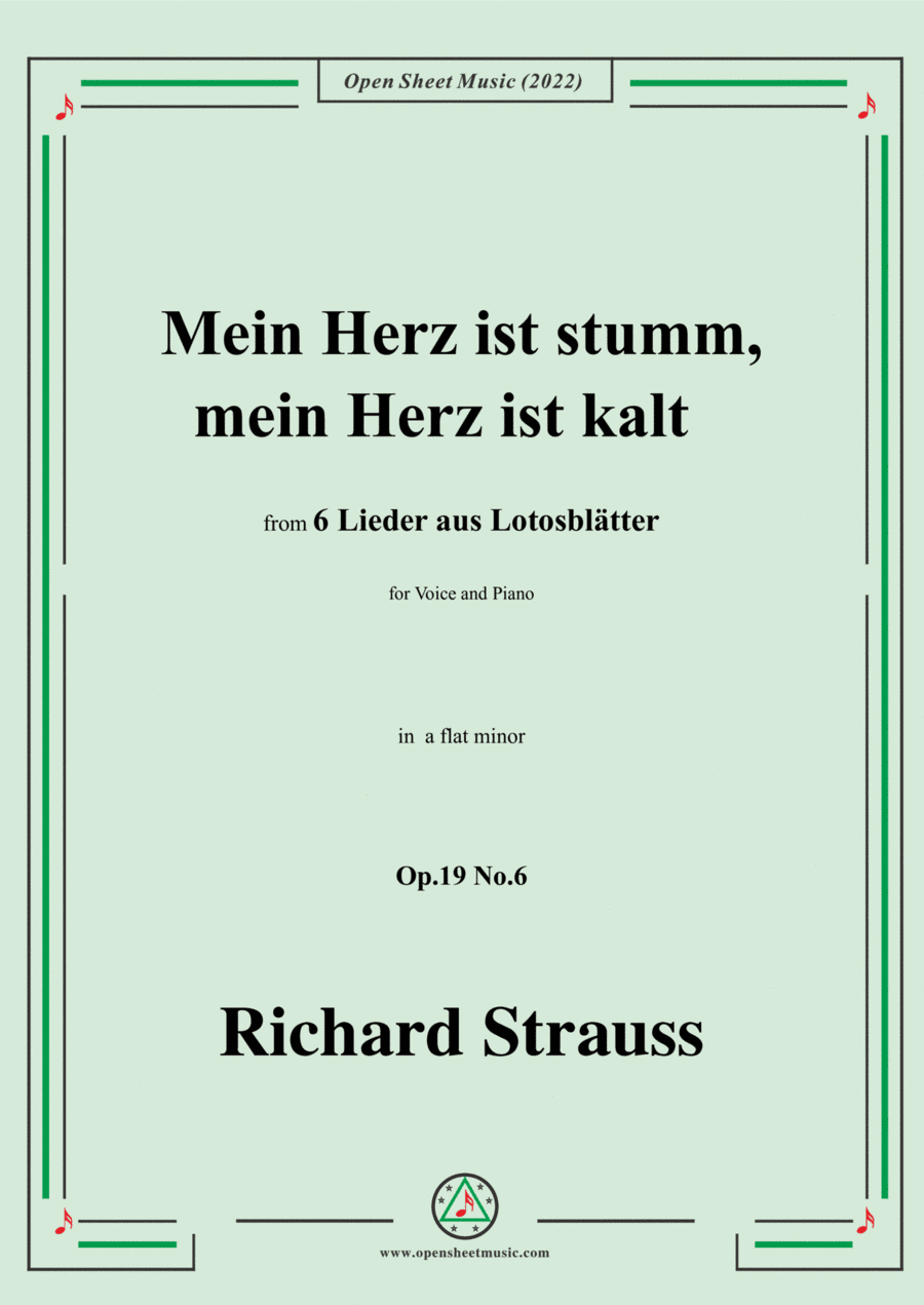 Richard Strauss-Mein Herz ist stumm,mein Herz ist kalt,in a flat minor,Op.19 No.6,for Voice and Pian (arr. Open Cloud)