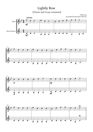 Lightly Row (Theme with 3 Easy Variations) - For Oboe and Bass Clarinet (arr. Henrique Oliveira)